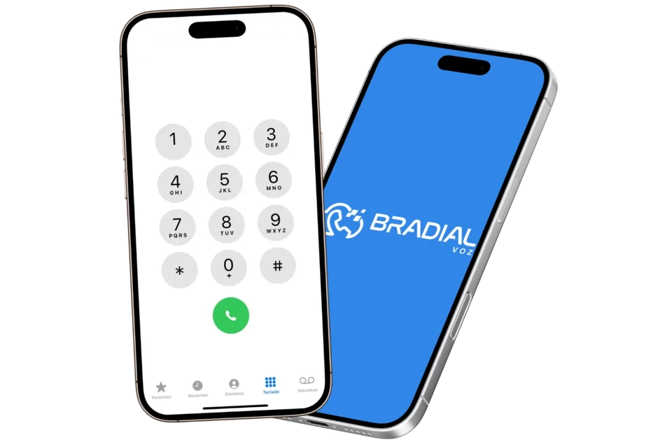 Dois celulares com discador e identidade Bradial Voz.