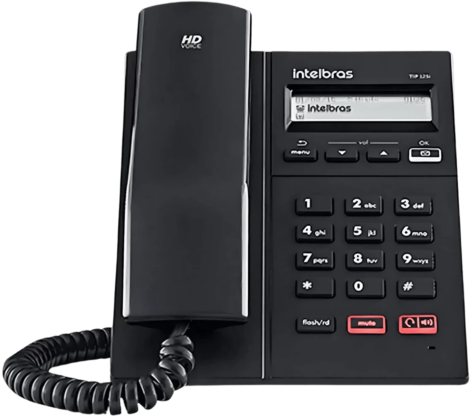 Telefone IP Intelbras para atendimento por ramal corporativo.